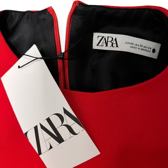 NWT Zara Red Voluminous Tulip Mini Dress Crepe Material- Size XS - Picture 6 of 6